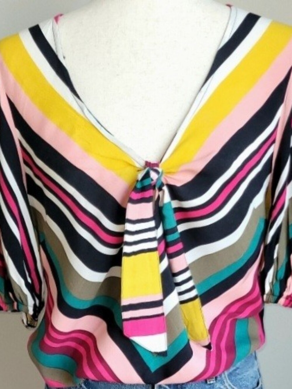 Express Multicolor Stripe Tie Front Blouse Medium Resort Vacation Cruise Y2K Top